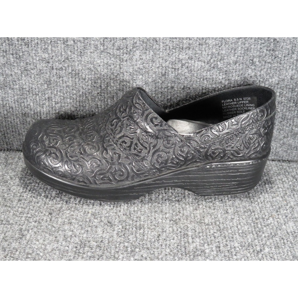 Abeo Flora Clog Black Leather Slip On Women's 8.5N Comfort Professional Textured - Picture 10 of 16